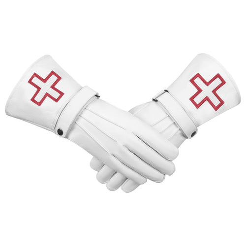 Riaz Impex Masonic Gloves S St. Thomas of Acon Gauntlet – White Leather with Wrist Strap