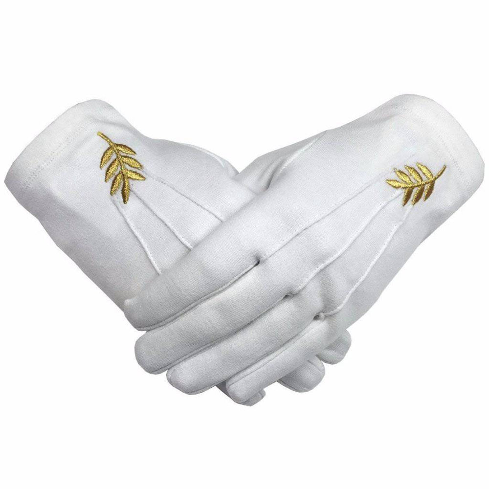 Riaz Impex Masonic Gloves Universal Gloves – White Cotton with Golden Acacia Leaf