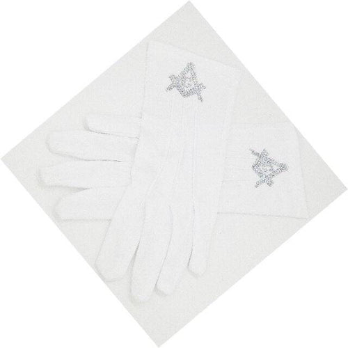Riaz Impex Masonic Gloves white glove Master Mason Blue Lodge Gloves – Polyester With Square and Compass G Rhinestone