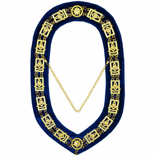 Riaz Impex Masonic Jewels Past Master Blue Lodge Chain Collar – Blue Backing with Gold Jewels