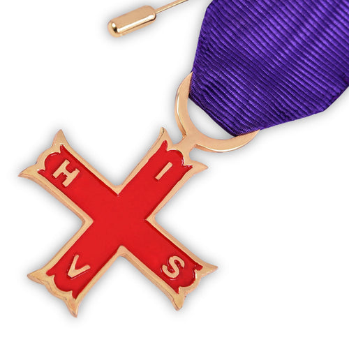 Riaz Impex Masonic Jewels Red Cross of Constantine Breast Jewel – Purple Ribbon And Red Cross