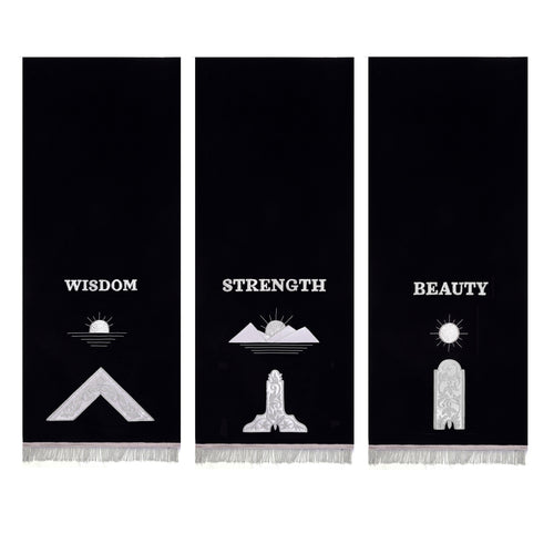 Riaz Impex Masonic Lodge Furnishings Officers Blue Lodge Pedestal Cover – Set of 3 Strength Beauty Wisdom