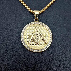 Riaz Impex Masonic Necklaces & Pendants 50cm Master Mason Rhinestone Pendant Necklace – Gold Tone
