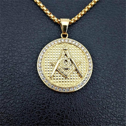 Riaz Impex Masonic Necklaces & Pendants 50cm Master Mason Rhinestone Pendant Necklace – Gold Tone