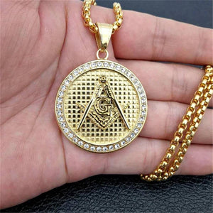 Riaz Impex Masonic Necklaces & Pendants Master Mason Rhinestone Pendant Necklace – Gold Tone