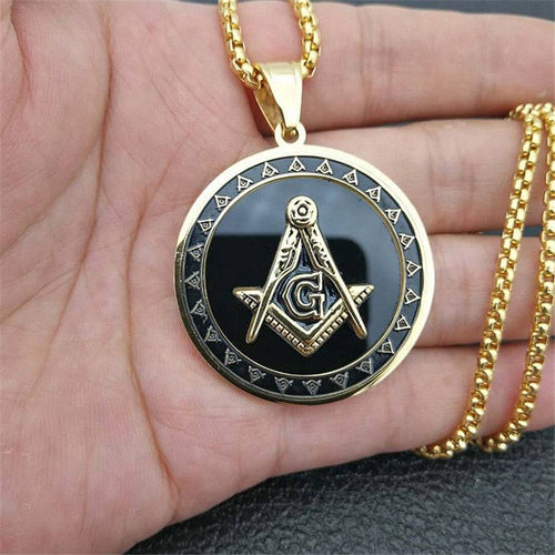 Riaz Impex Masonic Necklaces & Pendants Master Mason Round Pendant Necklace – Black & Gold