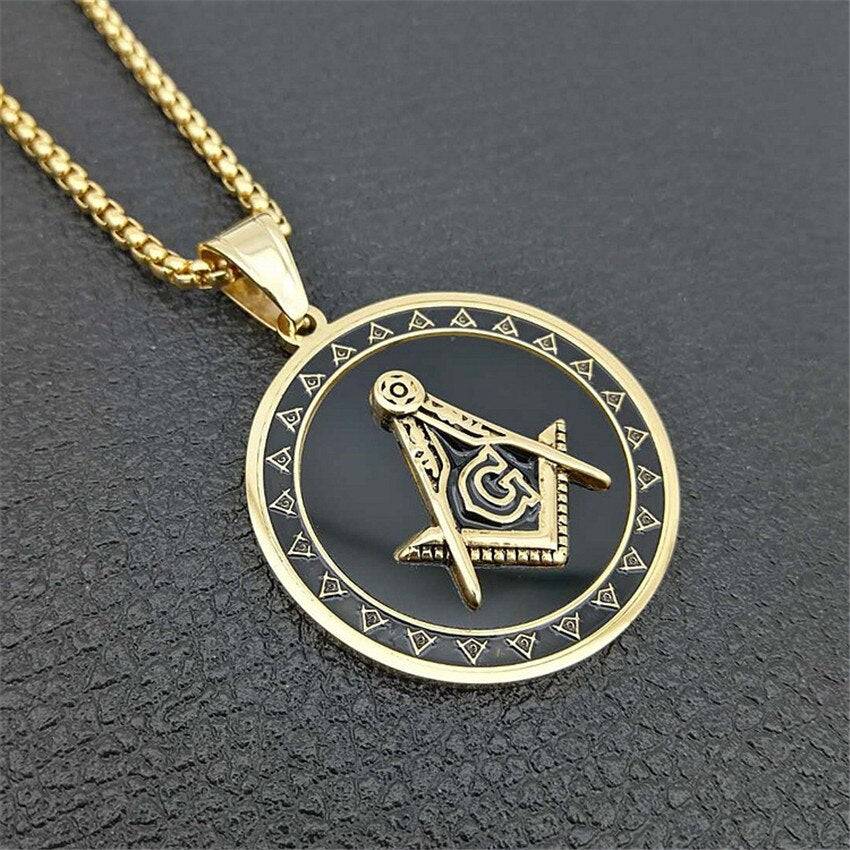 Riaz Impex Masonic Necklaces & Pendants Master Mason Round Pendant Necklace – Black & Gold
