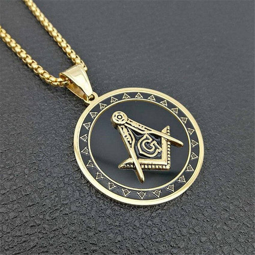 Riaz Impex Masonic Necklaces & Pendants Master Mason Round Pendant Necklace – Black & Gold