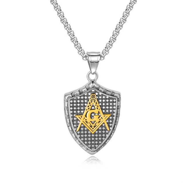 Riaz Impex Masonic Necklaces & Pendants Master Mason Shield Pendant Necklace – Stainless Steel