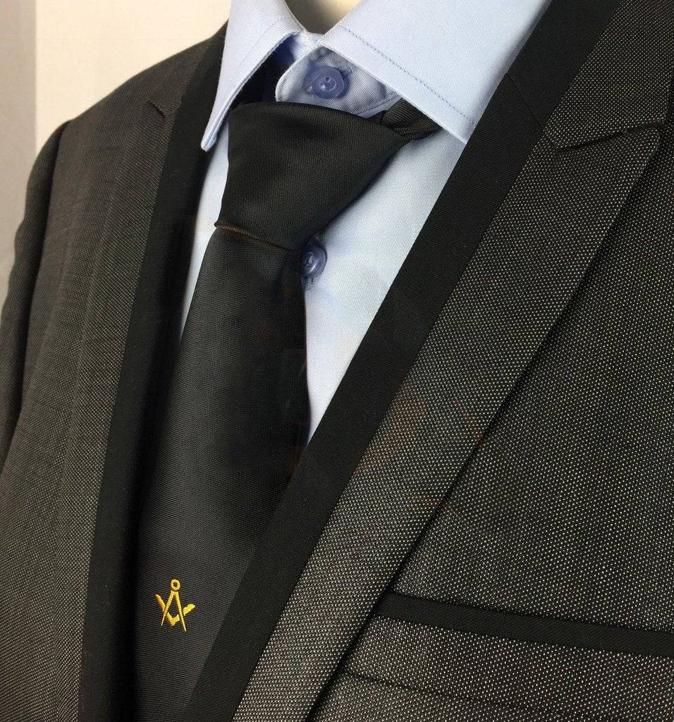 Riaz Impex Masonic Neckties Masonic Black Necktie – Gold Embroidered Emblem