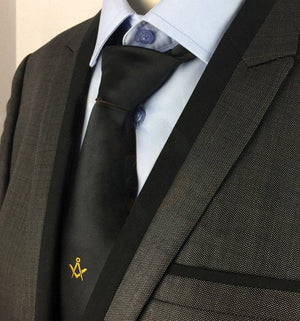 Riaz Impex Masonic Neckties Masonic Black Necktie – Gold Embroidered Emblem