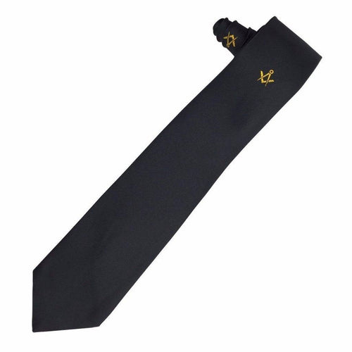 Riaz Impex Masonic Neckties Masonic Black Necktie – Gold Embroidered Emblem