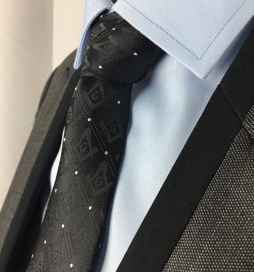 Riaz Impex Masonic Neckties Master Mason Black Polka-Dot Necktie – White Emblem