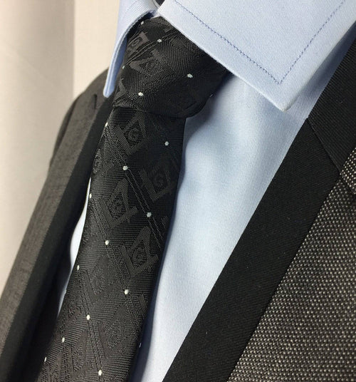 Riaz Impex Masonic Neckties Master Mason Black Polka-Dot Necktie – White Emblem