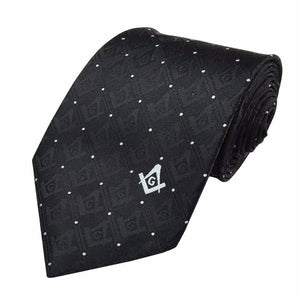 Riaz Impex Masonic Neckties Master Mason Black Polka-Dot Necktie – White Emblem