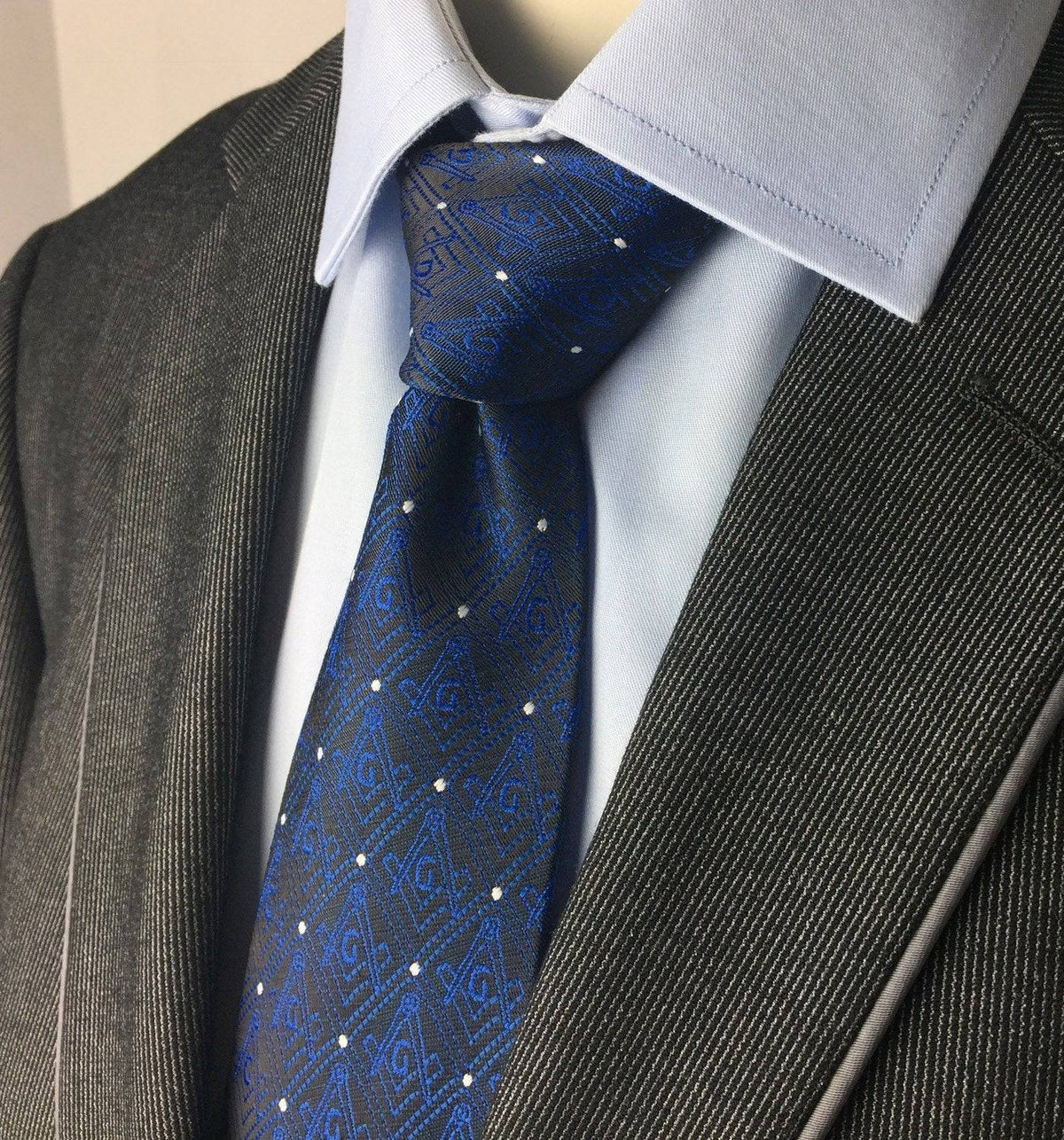 Riaz Impex Masonic Neckties Master Mason Blue & Black Polka-Dot Necktie