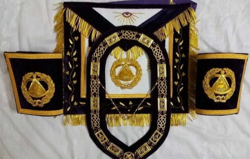 RIAZ IMPEX MASONIC REGALIA BEST QUALITY HAND EMBROIDERY MASONIC GRAND MASTER APRON, CUFFS and CHAIN COLLAR