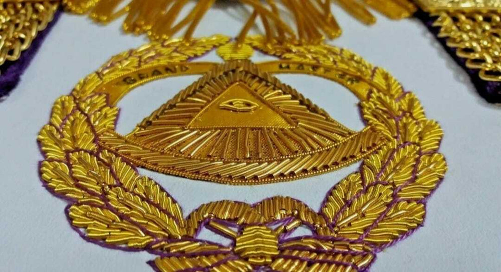 RIAZ IMPEX MASONIC REGALIA BEST QUALITY HAND EMBROIDERY MASONIC GRAND MASTER APRON, CUFFS and CHAIN COLLAR