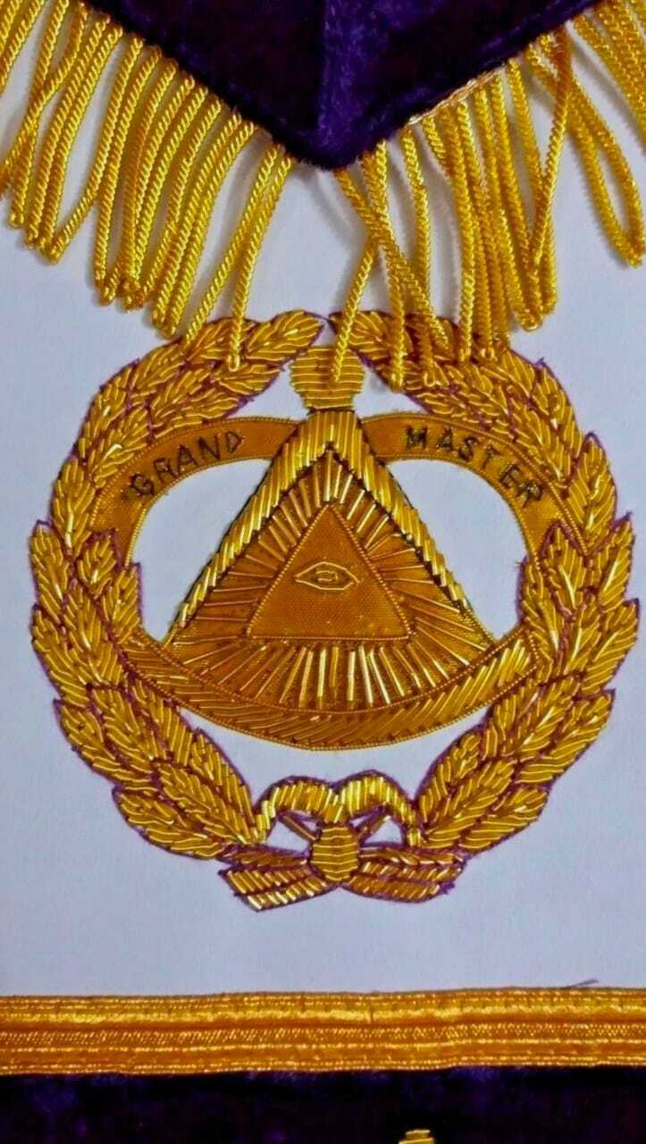 RIAZ IMPEX MASONIC REGALIA BEST QUALITY HAND EMBROIDERY MASONIC GRAND MASTER APRON, CUFFS and CHAIN COLLAR