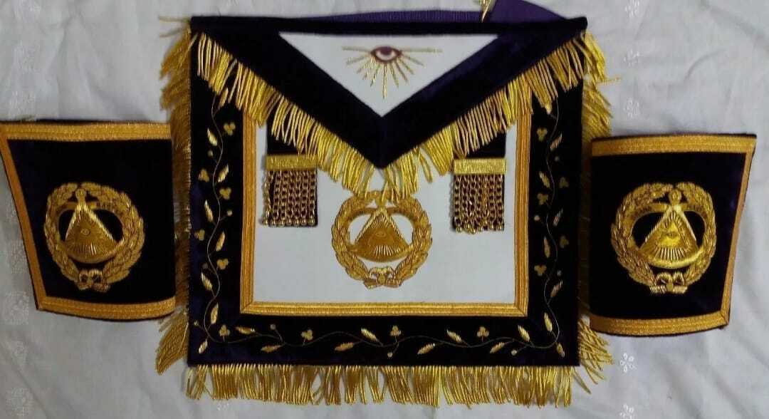 RIAZ IMPEX MASONIC REGALIA BEST QUALITY HAND EMBROIDERY MASONIC GRAND MASTER APRON, CUFFS and CHAIN COLLAR
