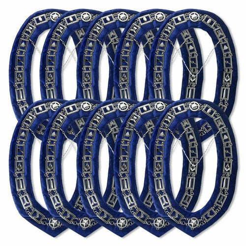 RIAZ IMPEX MASONIC REGALIA BLUE LODGE Masonic Collar Chain Fellow Craft Silver Working Tools 10 Pcs Bundle