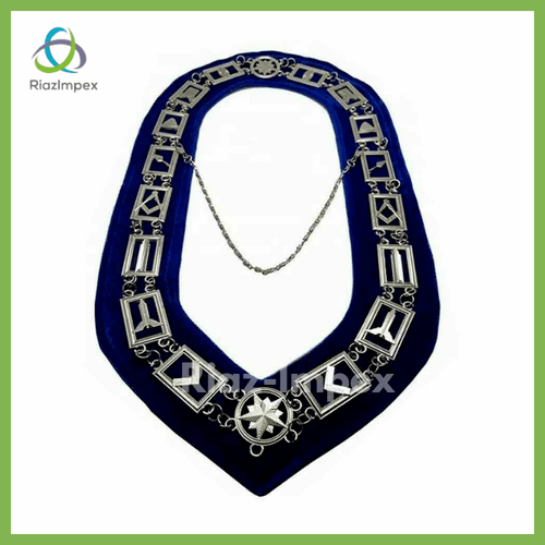 RIAZ IMPEX MASONIC REGALIA Blue Lodge Master Mason Apron With Blue Fringe, Chain Collar And Gloves Set