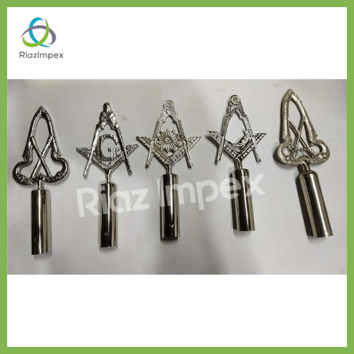 RIAZ IMPEX MASONIC REGALIA BLUE LODGE RODS & TOPS, MM ,Silver Color Freemason Masonic Pole Topper Pack of 5