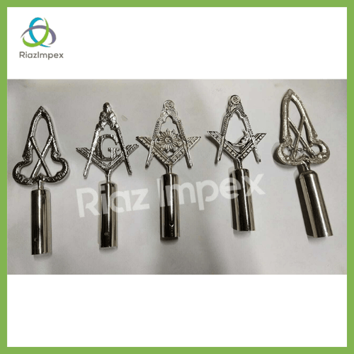 RIAZ IMPEX MASONIC REGALIA BLUE LODGE RODS & TOPS, MM ,Silver Color Freemason Masonic Pole Topper Pack of 5