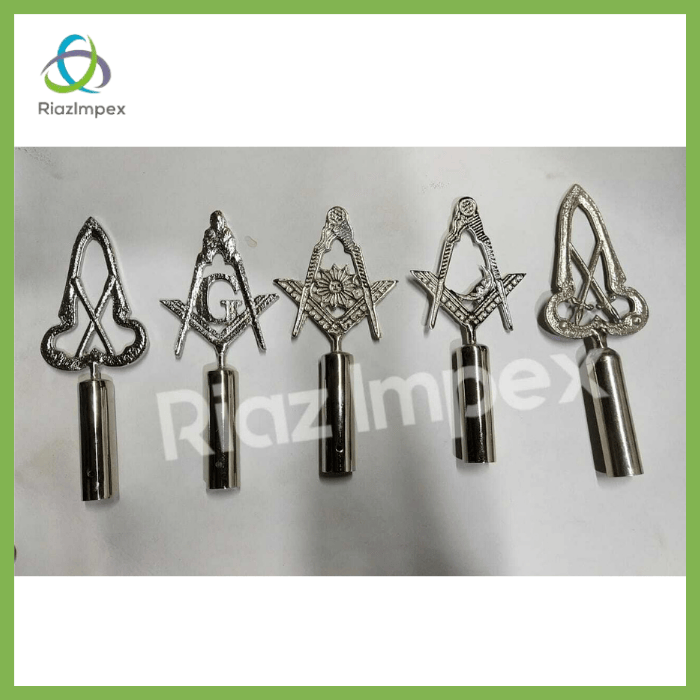 RIAZ IMPEX MASONIC REGALIA BLUE LODGE RODS & TOPS, MM ,Silver Color Freemason Masonic Pole Topper Pack of 5