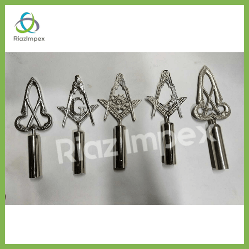 RIAZ IMPEX MASONIC REGALIA BLUE LODGE RODS & TOPS, MM ,Silver Color Freemason Masonic Pole Topper Pack of 5
