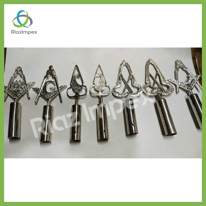 RIAZ IMPEX MASONIC REGALIA BLUE LODGE RODS & TOPS, MM ,Silver Color Freemason Masonic Pole Topper PACK OF 7