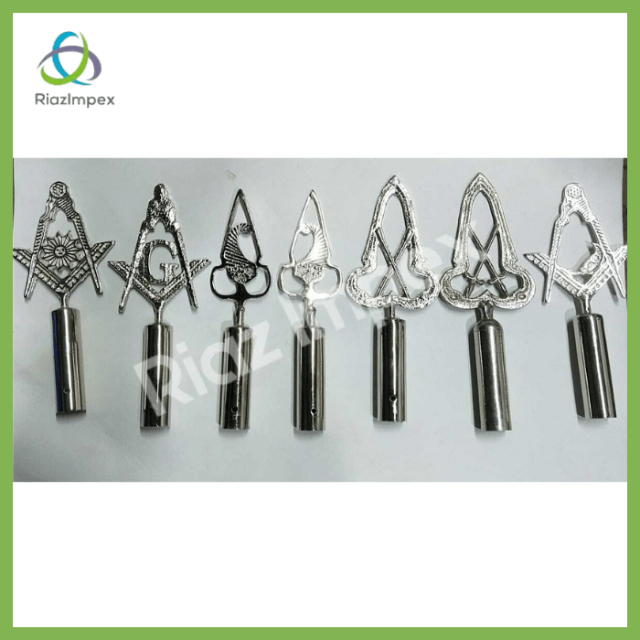 RIAZ IMPEX MASONIC REGALIA BLUE LODGE RODS & TOPS, MM ,Silver Color Freemason Masonic Pole Topper PACK OF 7