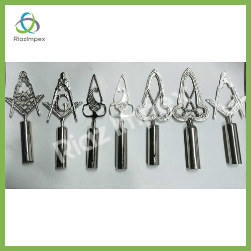 RIAZ IMPEX MASONIC REGALIA BLUE LODGE RODS & TOPS, MM ,Silver Color Freemason Masonic Pole Topper PACK OF 7