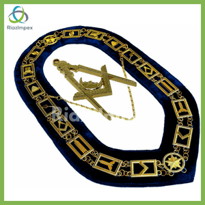 RIAZ IMPEX MASONIC REGALIA Blue Lodge Working Tool Golden Collar Chain + Junior Deacon Pendant BEST QUALITY