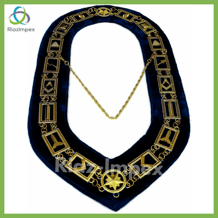 RIAZ IMPEX MASONIC REGALIA Blue Lodge Working Tool Golden Collar Chain + Junior Deacon Pendant BEST QUALITY