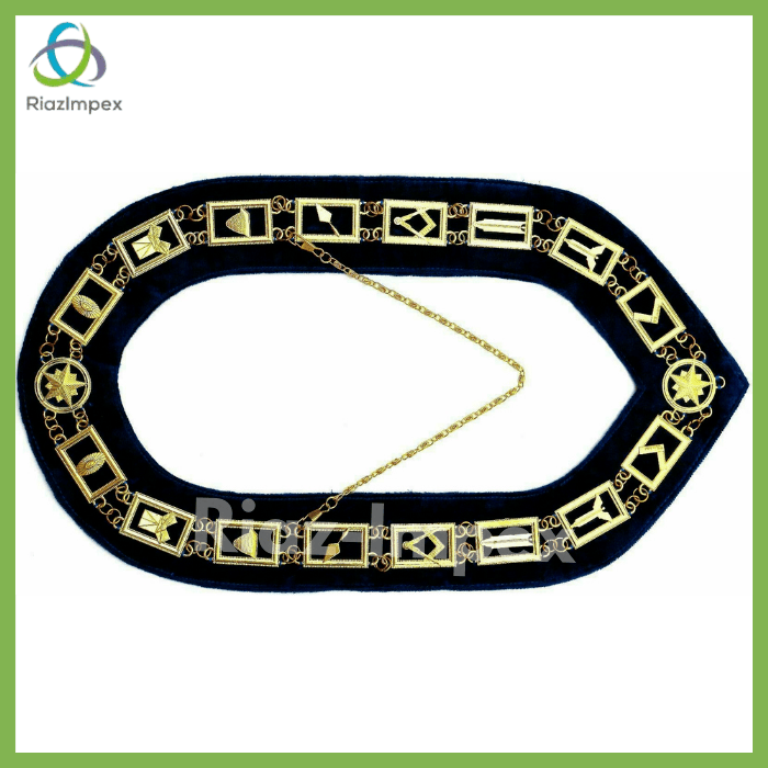 RIAZ IMPEX MASONIC REGALIA Blue Lodge Working Tool Golden Collar Chain + Junior Deacon Pendant BEST QUALITY