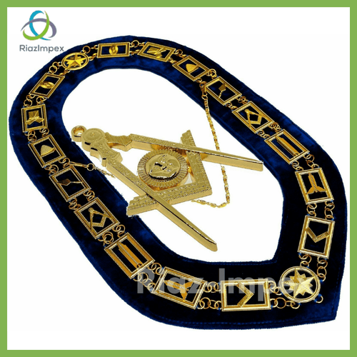 RIAZ IMPEX MASONIC REGALIA Blue Lodge Working Tool Golden Collar Chain + Senior Deacon Pendant Best Quality