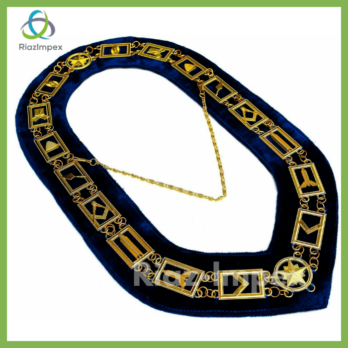 RIAZ IMPEX MASONIC REGALIA Blue Lodge Working Tool Golden Collar Chain + Senior Deacon Pendant Best Quality