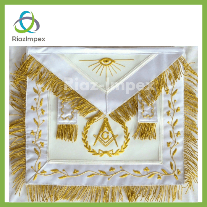 RIAZ IMPEX MASONIC REGALIA HAND EMBROIDED MASONIC LODGE MASTER MASON APRON - WHITE BEST QUALITY