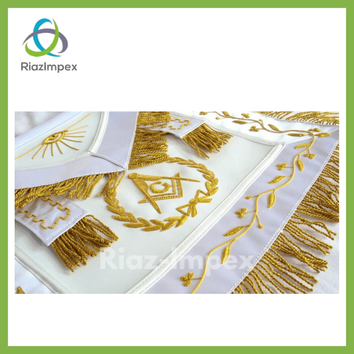 RIAZ IMPEX MASONIC REGALIA HAND EMBROIDED MASONIC LODGE MASTER MASON APRON - WHITE BEST QUALITY