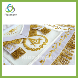 RIAZ IMPEX MASONIC REGALIA HAND EMBROIDED MASONIC LODGE MASTER MASON APRON - WHITE BEST QUALITY