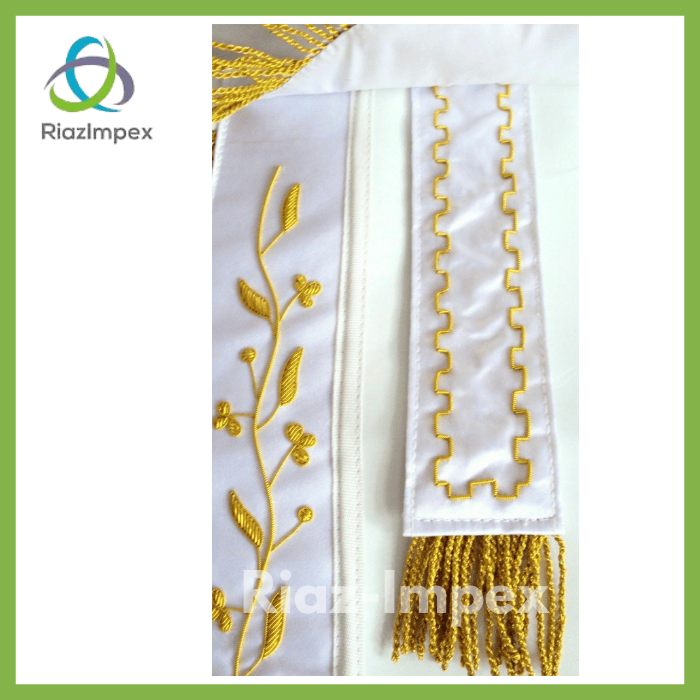 RIAZ IMPEX MASONIC REGALIA HAND EMBROIDED MASONIC LODGE MASTER MASON APRON - WHITE BEST QUALITY