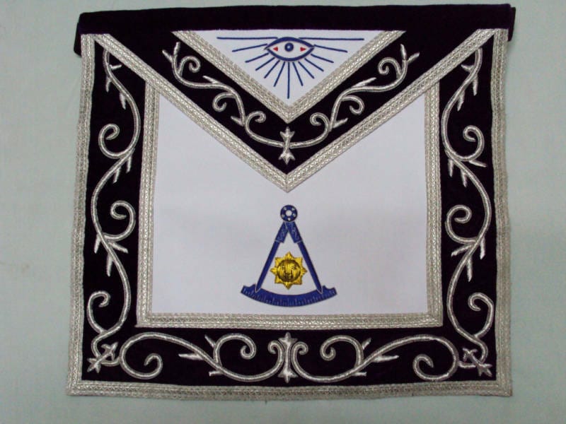 RIAZ IMPEX MASONIC REGALIA HAND EMBROIDED MASONIC PAST MASTER APRON SILVER BEST QUALITY