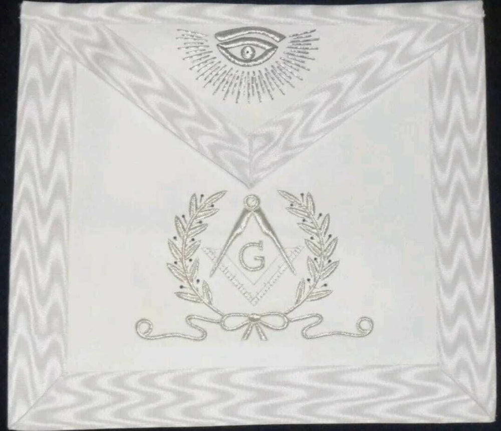 RIAZ IMPEX MASONIC REGALIA HAND EMBROIDED MASONIC REGALIA MASTER MASON APRON WHITE