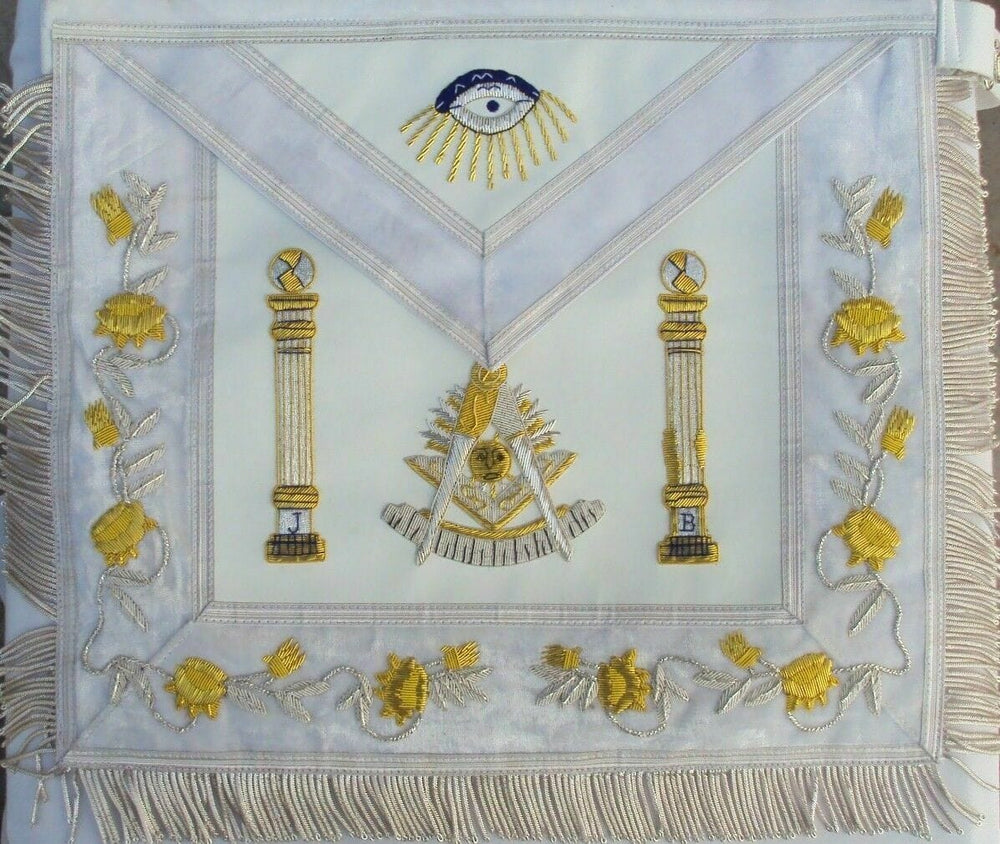 RIAZ IMPEX MASONIC REGALIA HAND EMBROIDER MASONIC GRAND PAST MASTER APRON WHITE BEST QUALITY