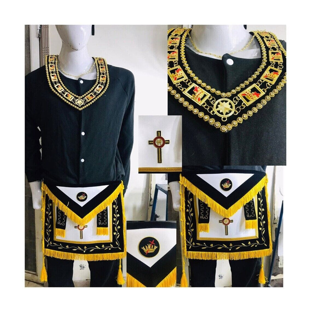 RIAZ IMPEX MASONIC REGALIA Hand Embroider Masonic Regalia Knight Templar Apron And Collar Black Velvet