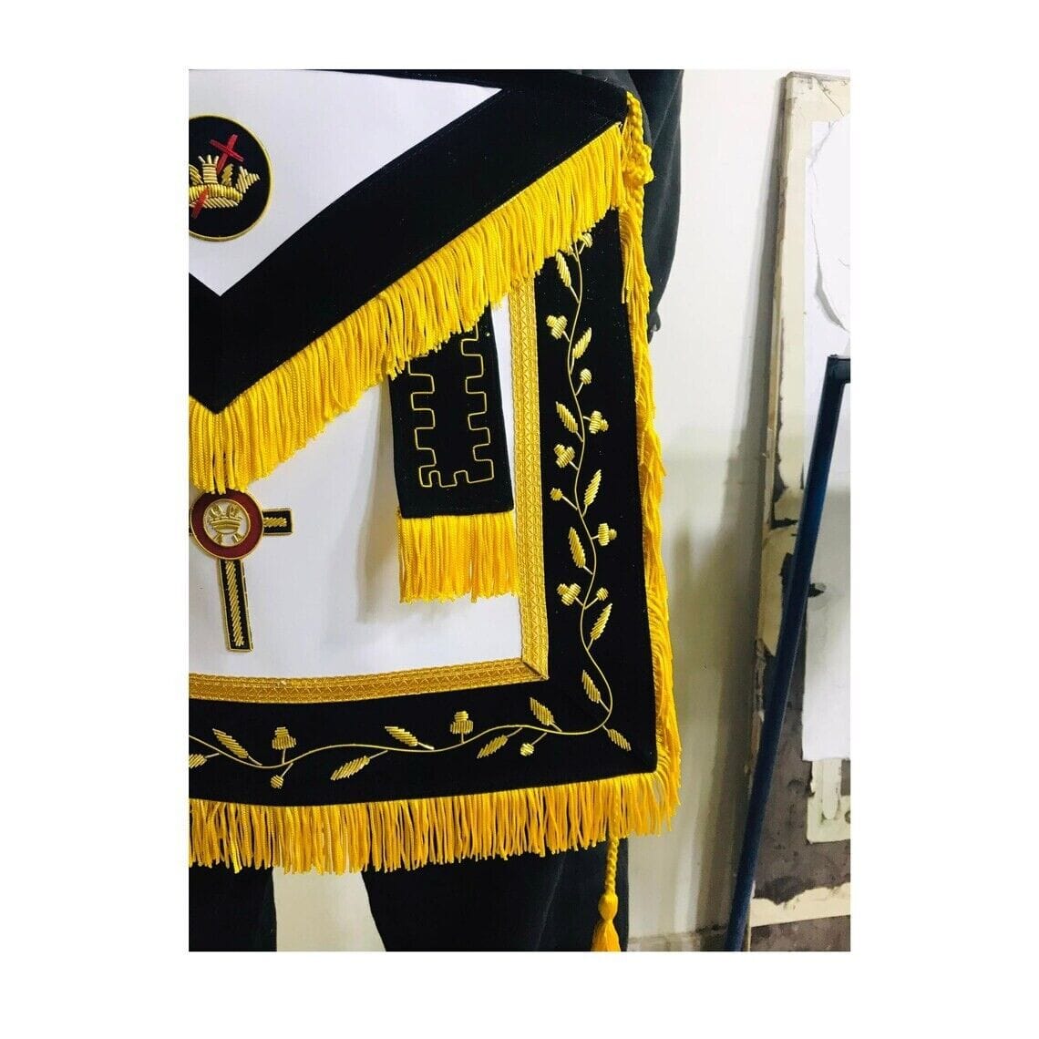 RIAZ IMPEX MASONIC REGALIA Hand Embroider Masonic Regalia Knight Templar Apron And Collar Black Velvet