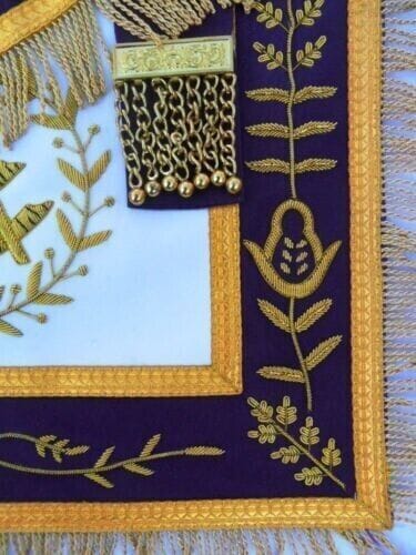 RIAZ IMPEX MASONIC REGALIA HAND EMBROIDERED GRAND LODGE PAST MASTER APRON CUFF PURPLE CHAIN COLLAR SET