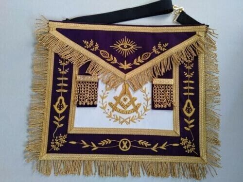 RIAZ IMPEX MASONIC REGALIA HAND EMBROIDERED GRAND LODGE PAST MASTER APRON CUFF PURPLE CHAIN COLLAR SET