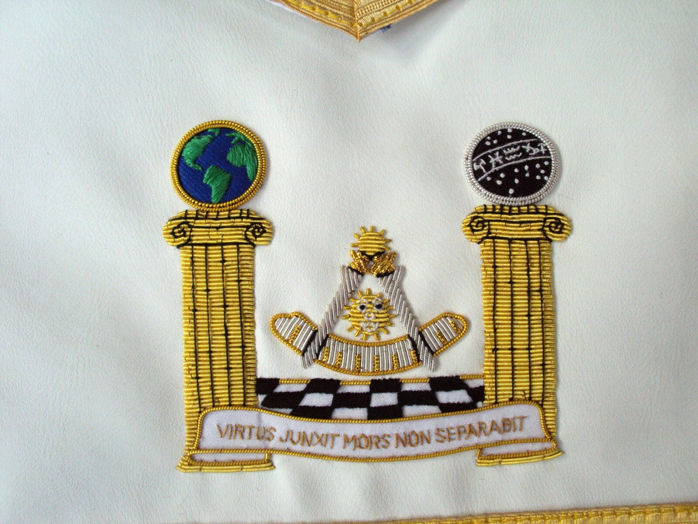 RIAZ IMPEX MASONIC REGALIA HAND EMBROIDERED MASONIC CUSTOM PAST MASTER APRON  GOLD BEST QUALITY